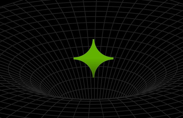 Image of a neon green Perion logo descending into the supernova of a black hole.
